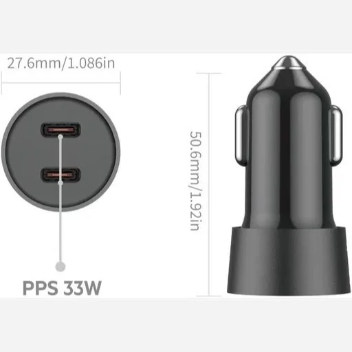 شارژر فندکی 33 وات بودی مدل Budi CC622RTTB با دو خروجی USB-C و کابل شارژ USB-C