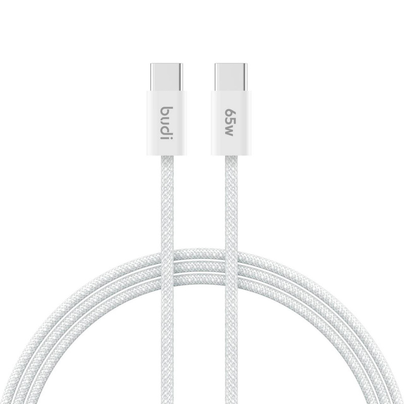 کابل شارژ کنفی ‌USB-C به ‌USB-C بودی مدل Budi DC252TT10W توان 65 وات طول 1 متر